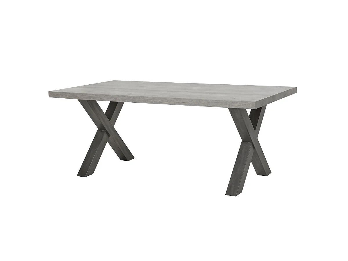 Table rectangulaire 185cm finition bois cendré pieds X métal - GARLYG