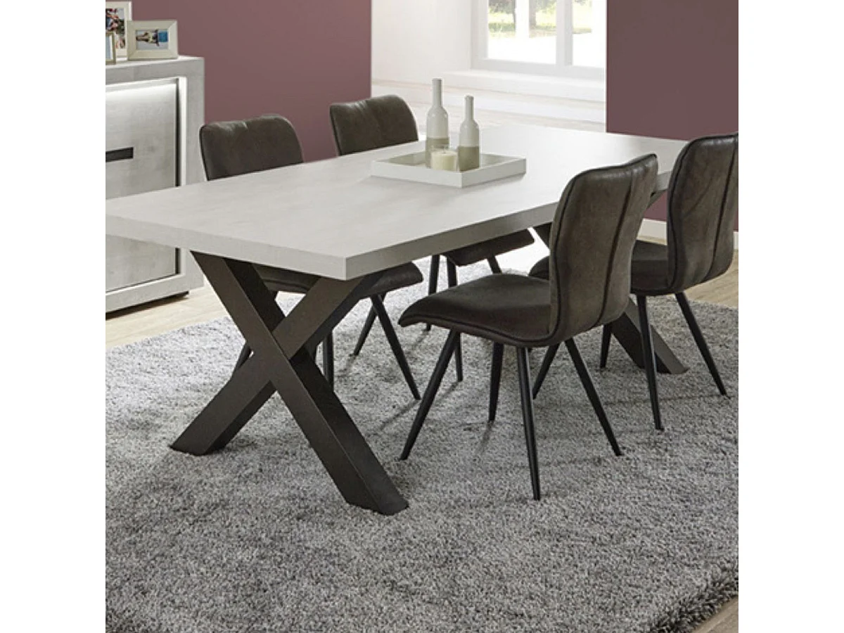 Table rectangulaire 185cm finition bois cendré pieds X métal - GARLYG
