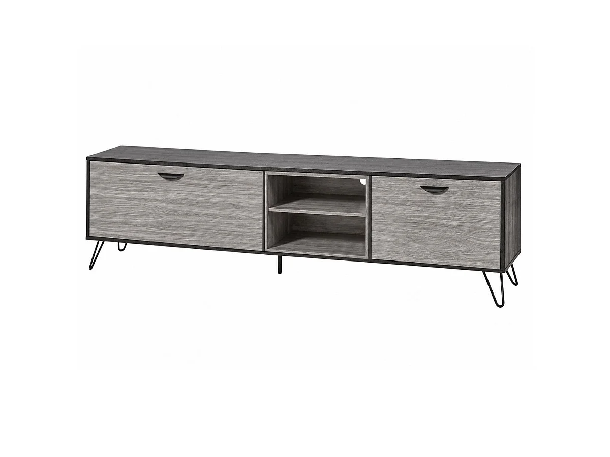 Ensemble meuble TV 180cm + table Basse + meuble bar bois grisé et noir - BROOKLYN