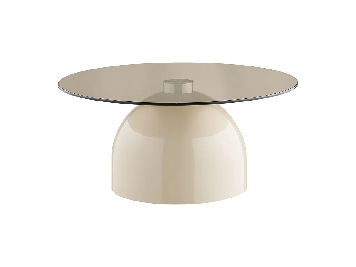 Table basse plateau Ø70cm en verre trempé fumé pied central en métal beige - RAFAELO