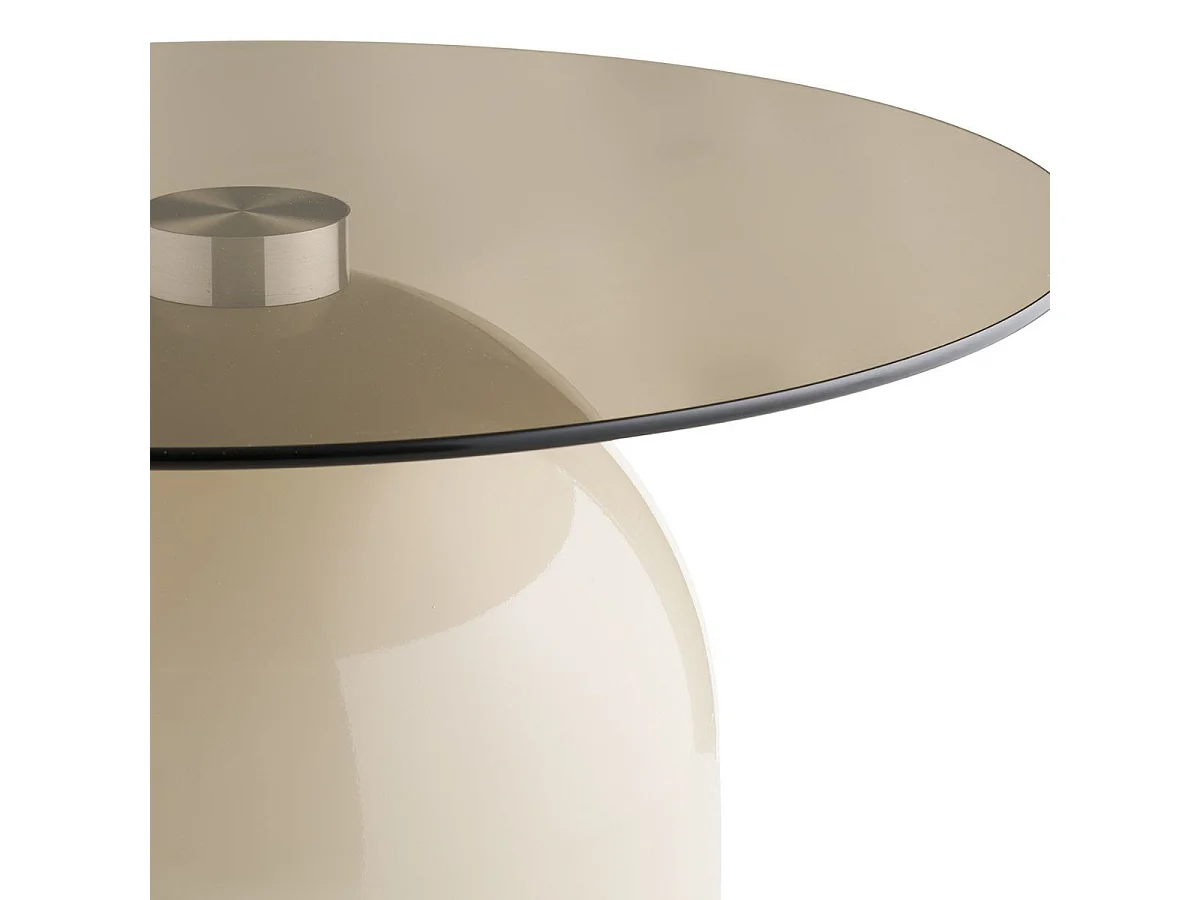 Table basse plateau Ø70cm en verre trempé fumé pied central en métal beige - RAFAELO