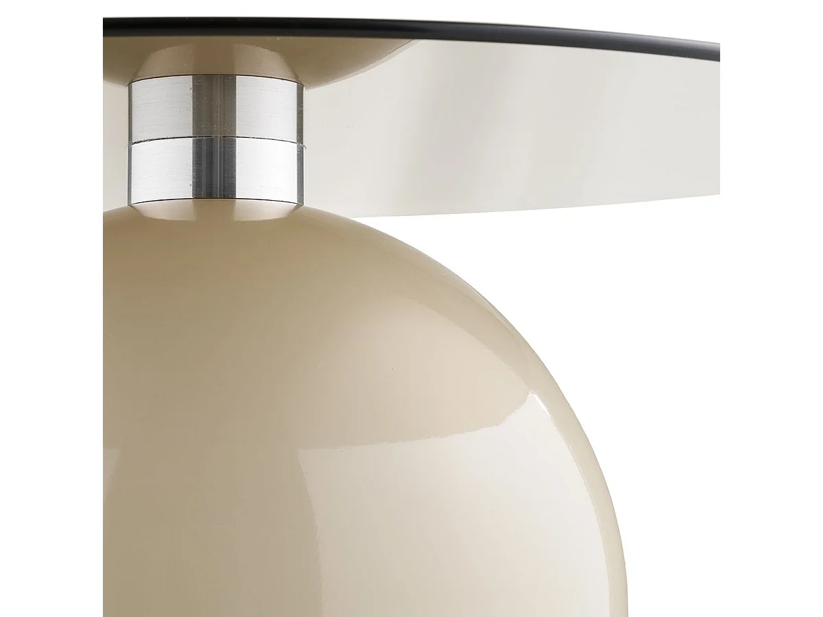 Table basse plateau Ø70cm en verre trempé fumé pied central en métal beige - RAFAELO