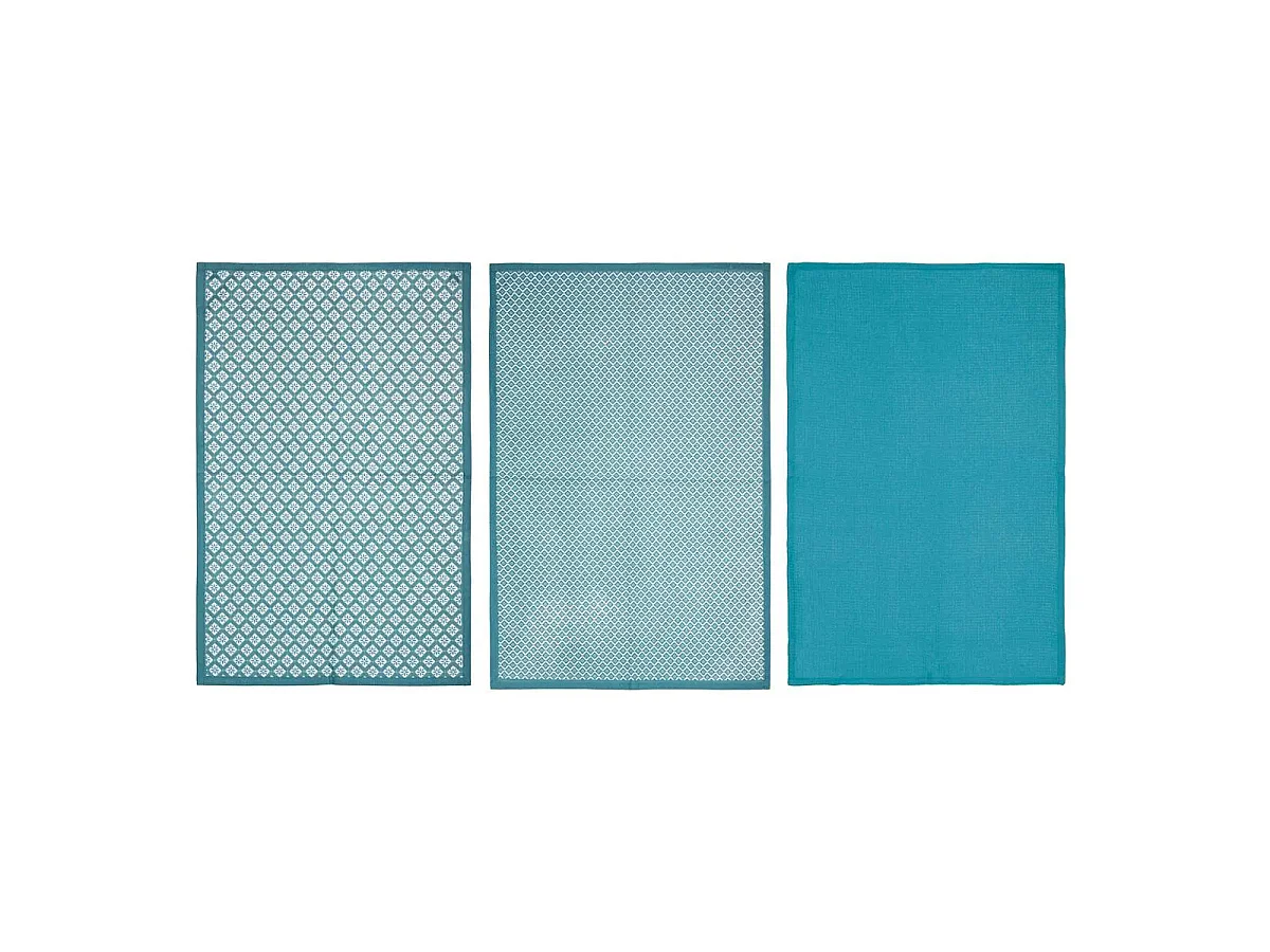 Lot de 3 Torchons "Imprimé" 45x70cm Bleu