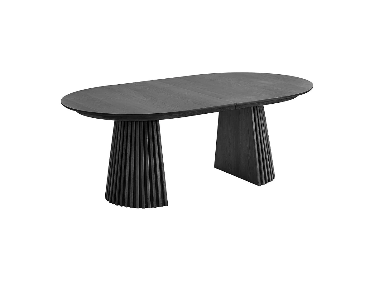 Table Extensible Ovale Pied Relief MDF Placage Chêne noir - DUBLIN