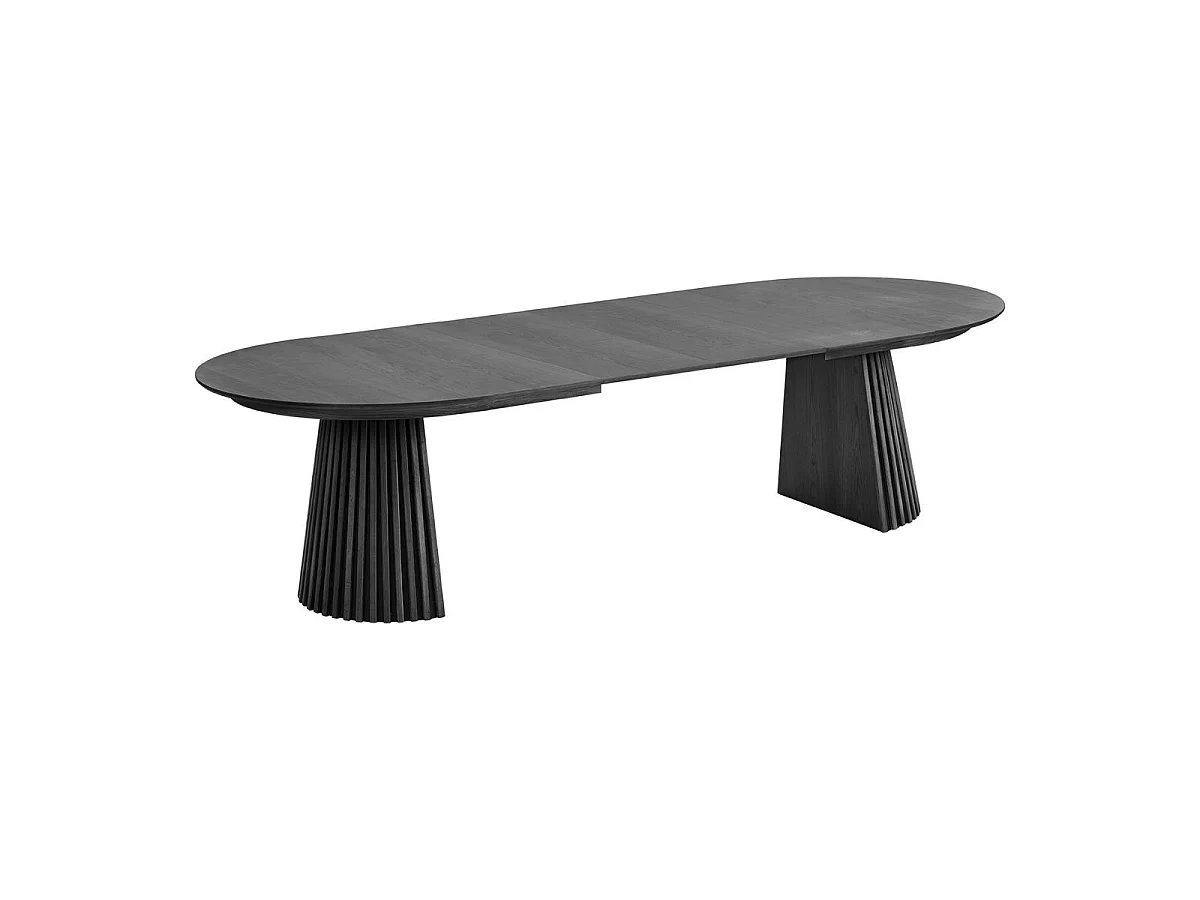 Table Extensible Ovale Pied Relief MDF Placage Chêne noir - DUBLIN