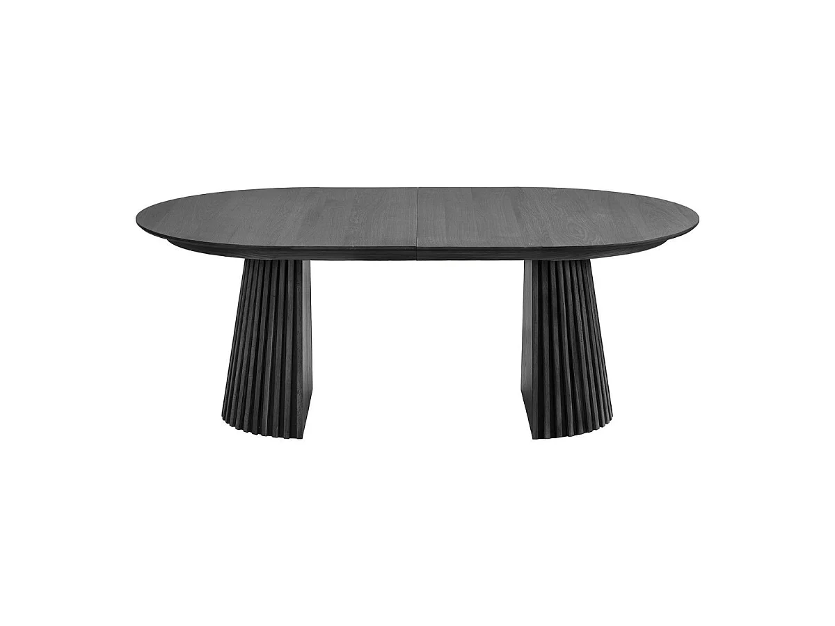 Table Extensible Ovale Pied Relief MDF Placage Chêne noir - DUBLIN