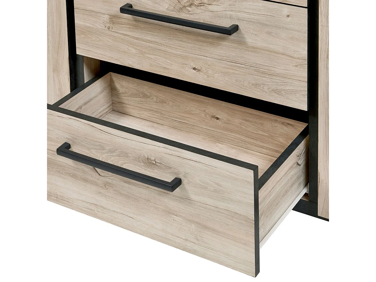 Buffet 2 portes 3 tiroirs finition chêne clair et gris ardoise - HADÈS