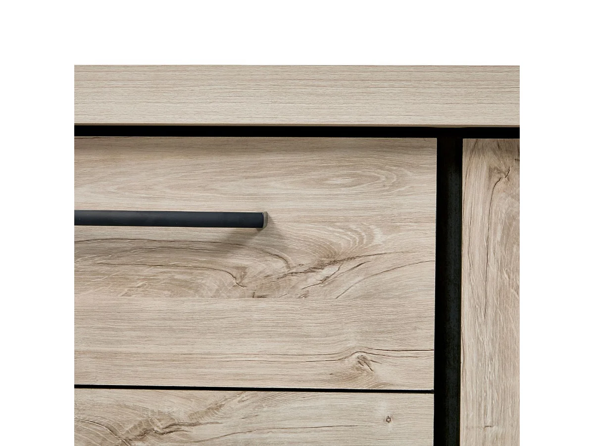 Buffet 2 portes 3 tiroirs finition chêne clair et gris ardoise - HADÈS