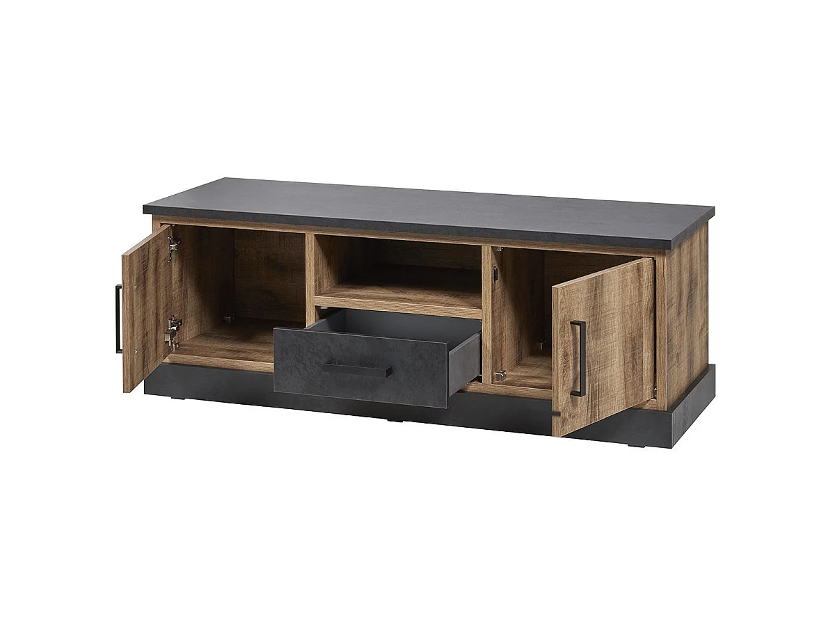 Meuble TV 2 portes aspect chêne artisan et noir graphite - URBAL