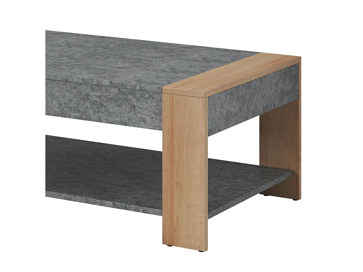 Table basse 2 plateaux finition granit gris pieds aspect chêne clair - AZYA