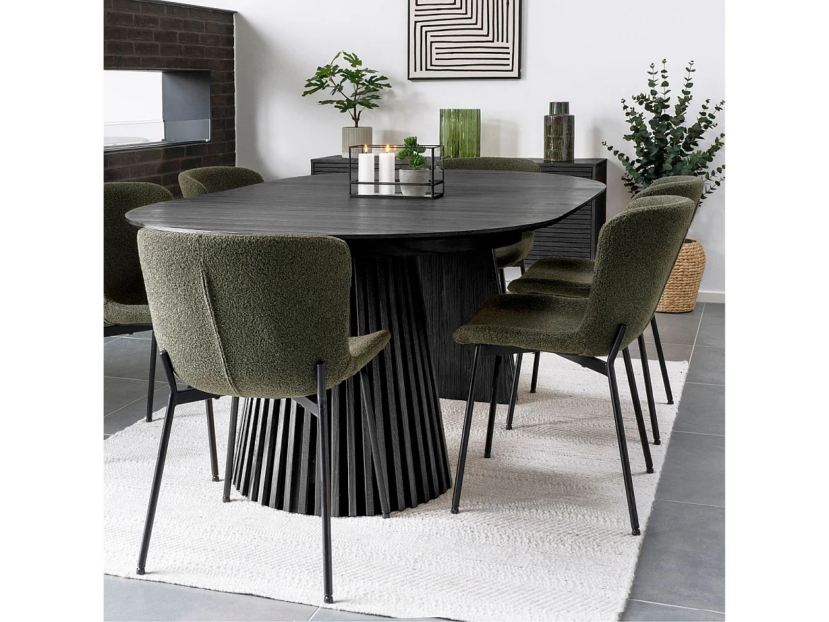 Table Extensible à 240cm Pied Relief MDF Placage Chêne noir - DUBLIN