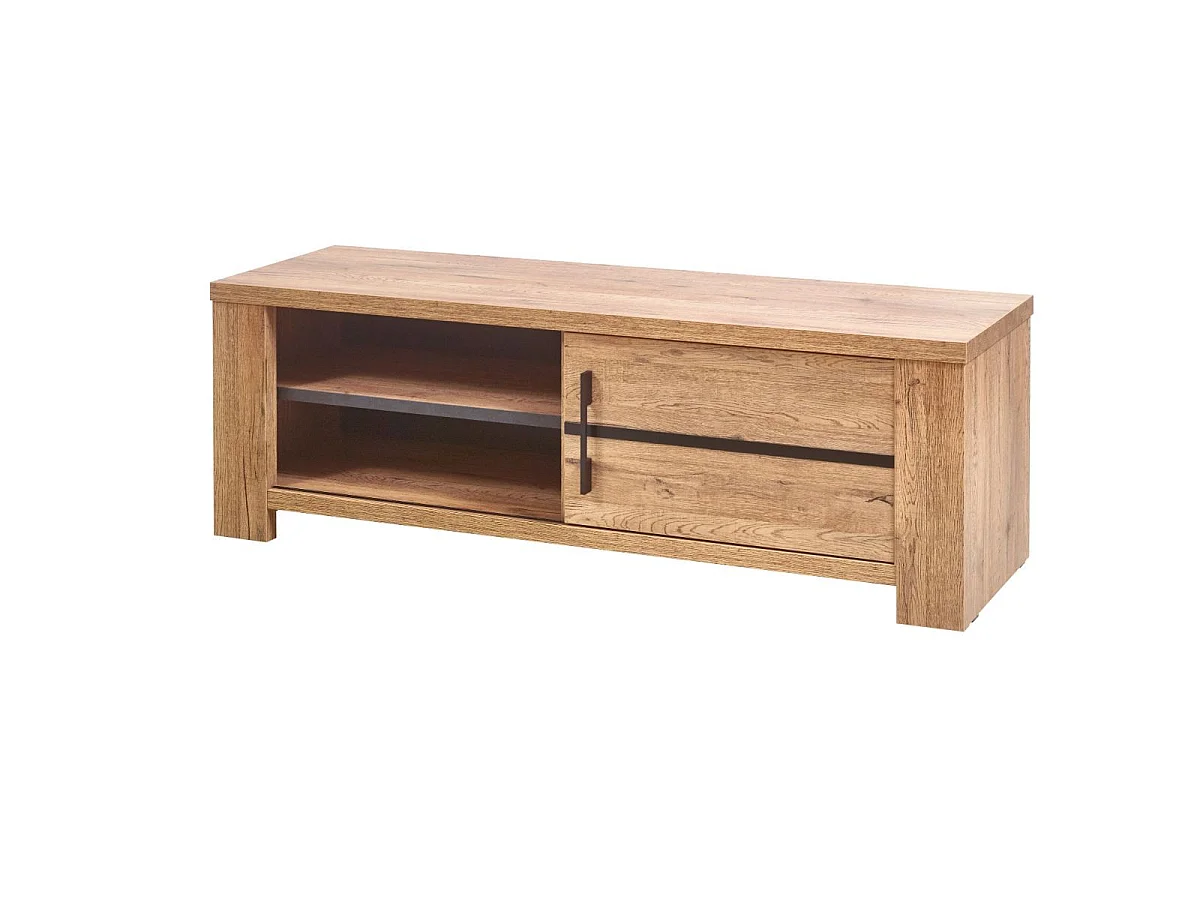 Meuble TV 1 porte coulissante aspect chêne naturel et noir mat - CARVIK
