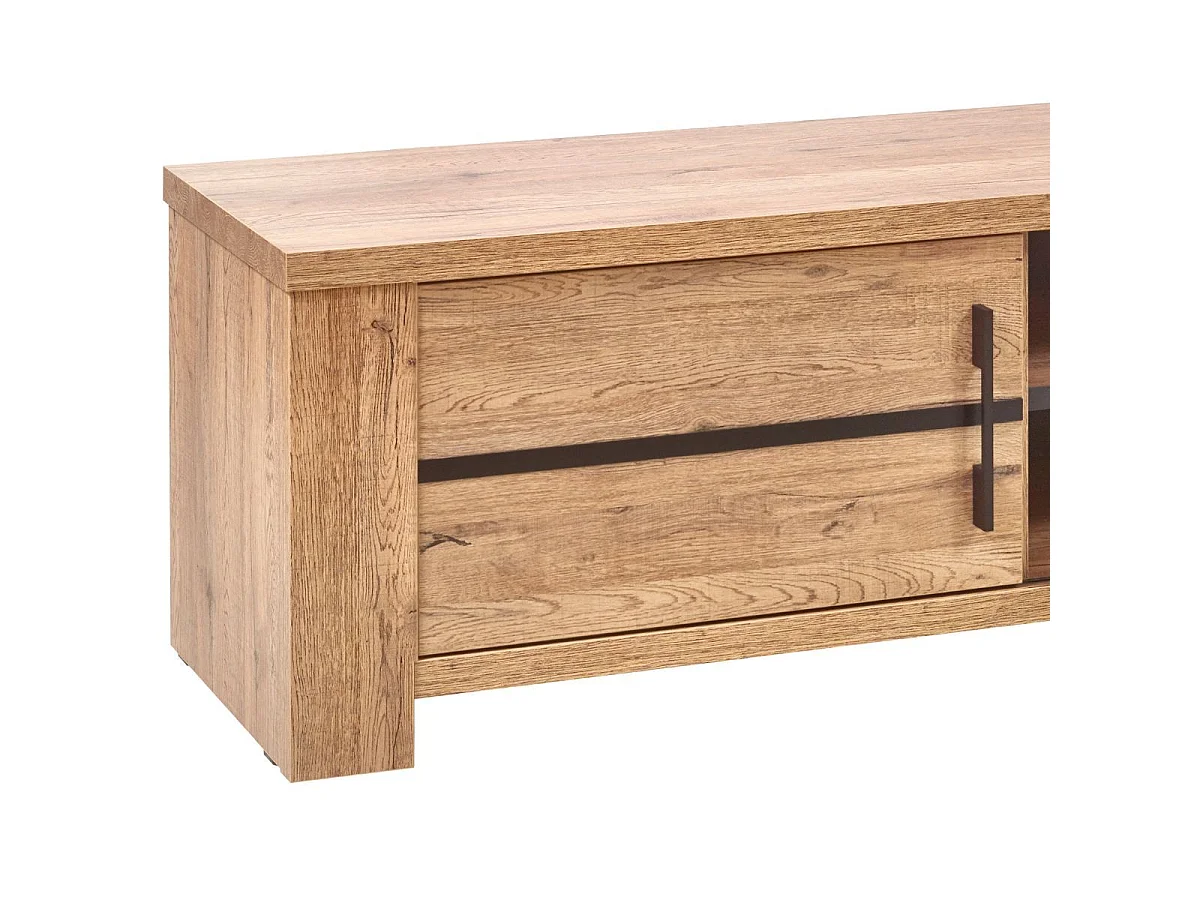 Meuble TV 1 porte coulissante aspect chêne naturel et noir mat - CARVIK