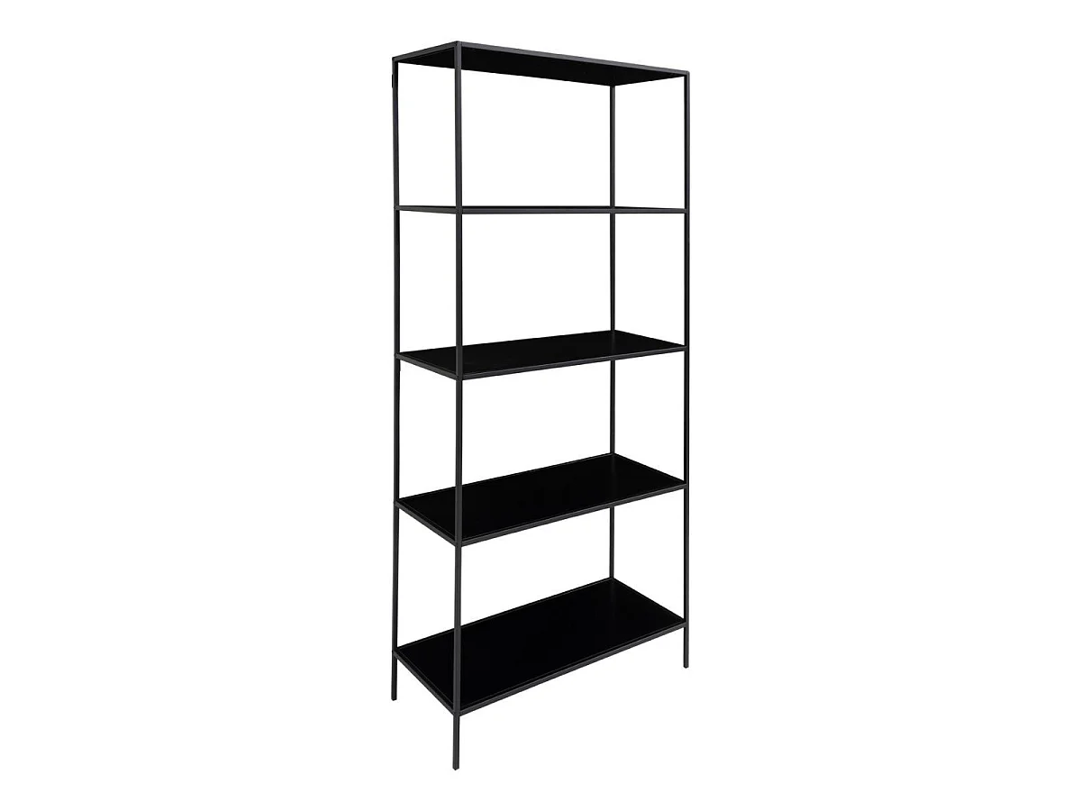 Etagère 5 Plateaux largeur 80cm Acier Noir et Aspect Bois Noir - HARALD