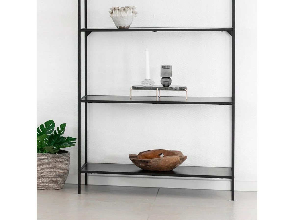Etagère 5 Plateaux largeur 80cm Acier Noir et Aspect Bois Noir - HARALD