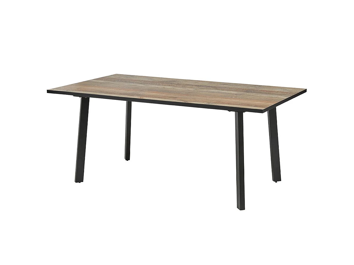 Table repas 180cm plateau aspect bois rustique pieds métal - CHIARA