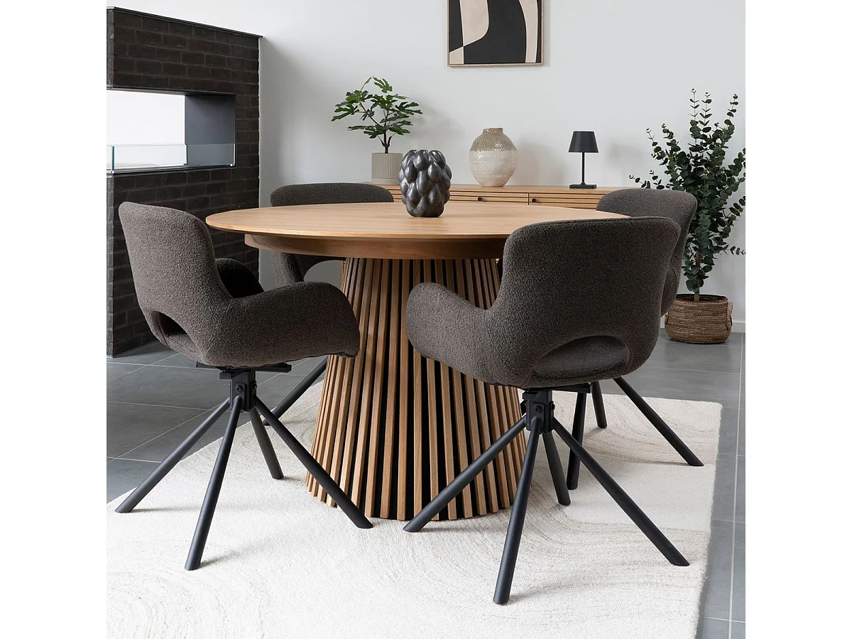 Table Extensible à 240cm Pied Relief MDF Placage Chêne clair - DUBLIN