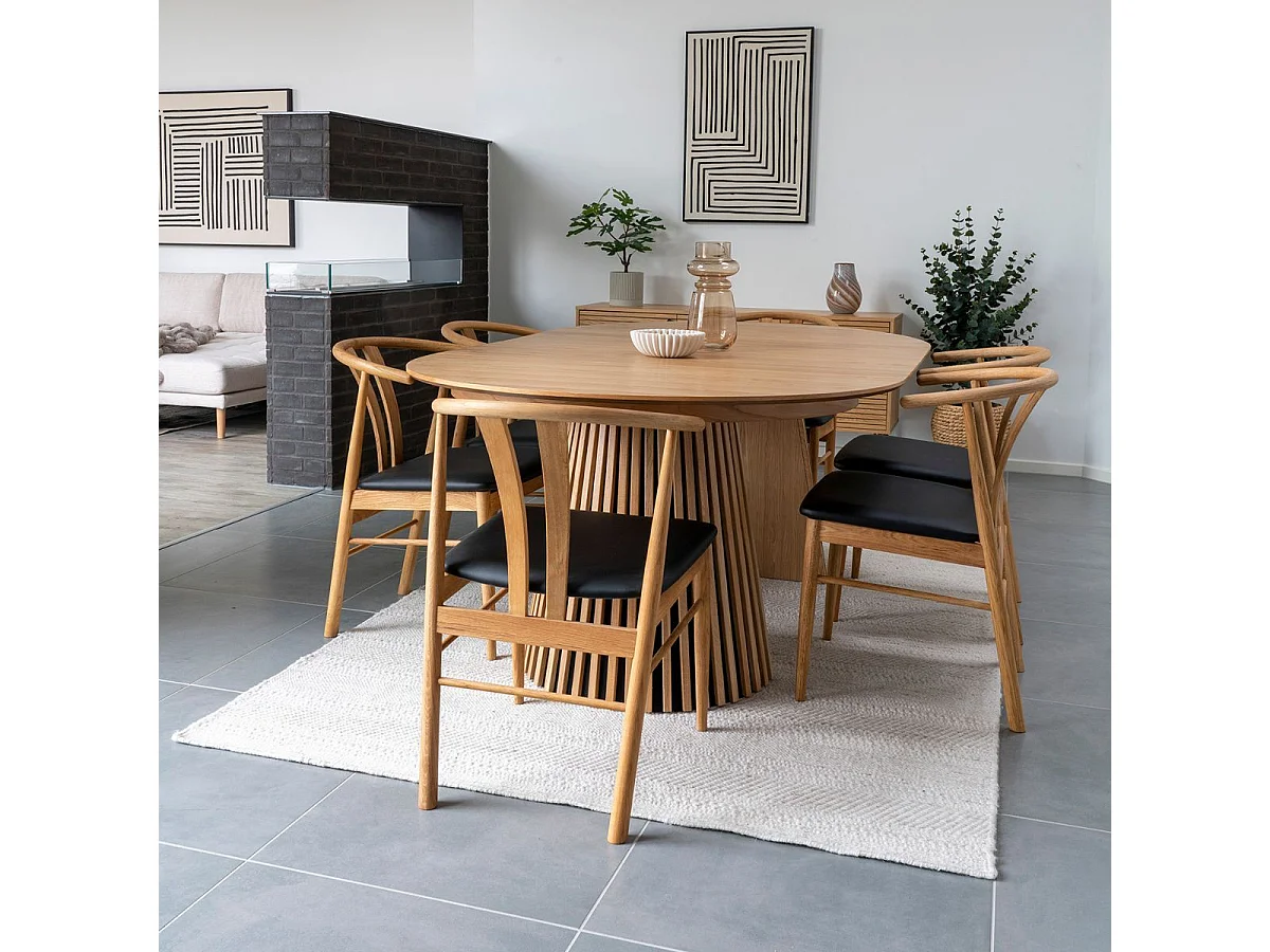 Table Extensible à 240cm Pied Relief MDF Placage Chêne clair - DUBLIN