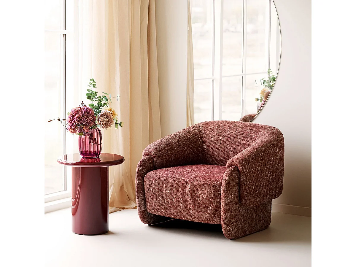 Fauteuil design tissu maillé rouge bordeaux chiné - LEWIS