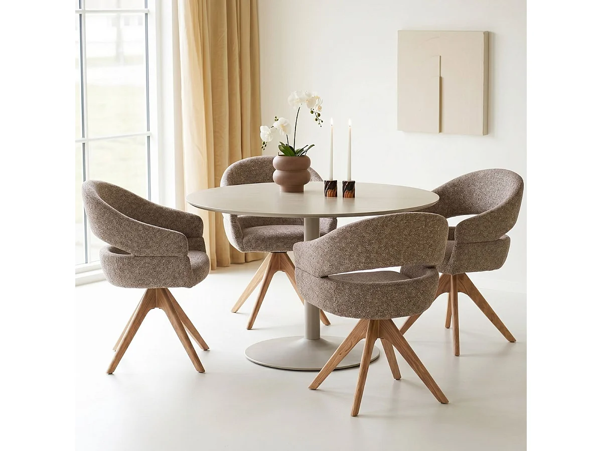 Table repas ronde Ø120cm plateau en MDF et pied en métal laqué mat sable - COSTA