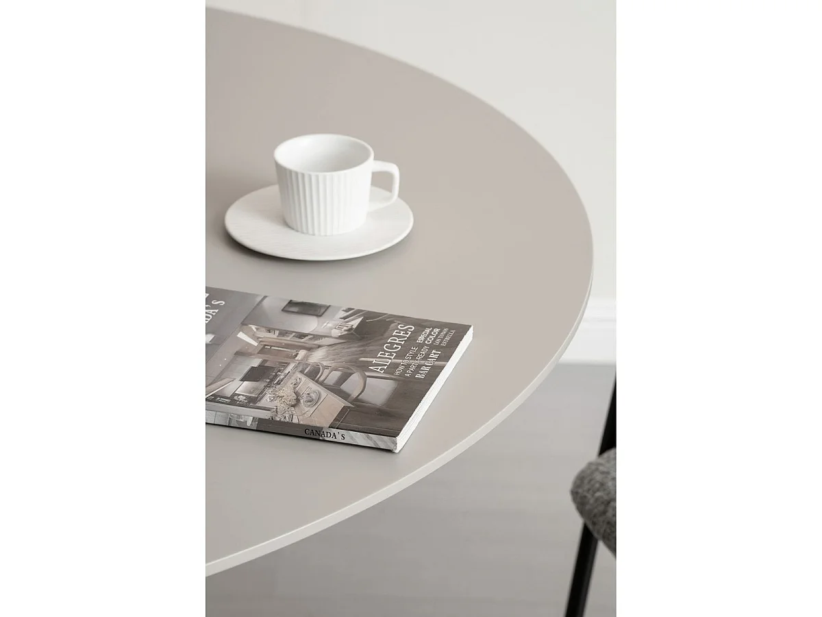 Table repas ronde Ø120cm plateau en MDF et pied en métal laqué mat sable - COSTA
