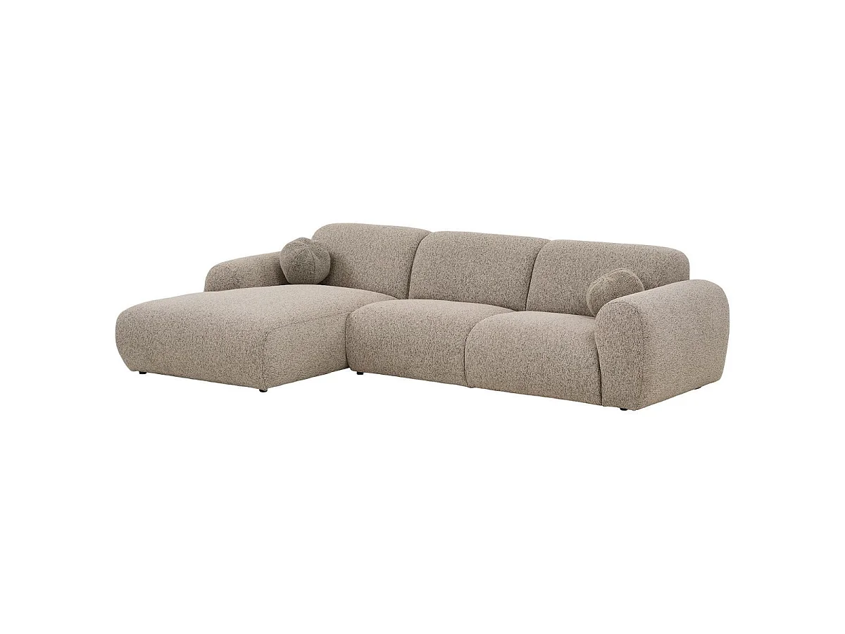Canapé 3 places méridienne gauche en tissu texturé beige avec 2 coussins - CYCLADE