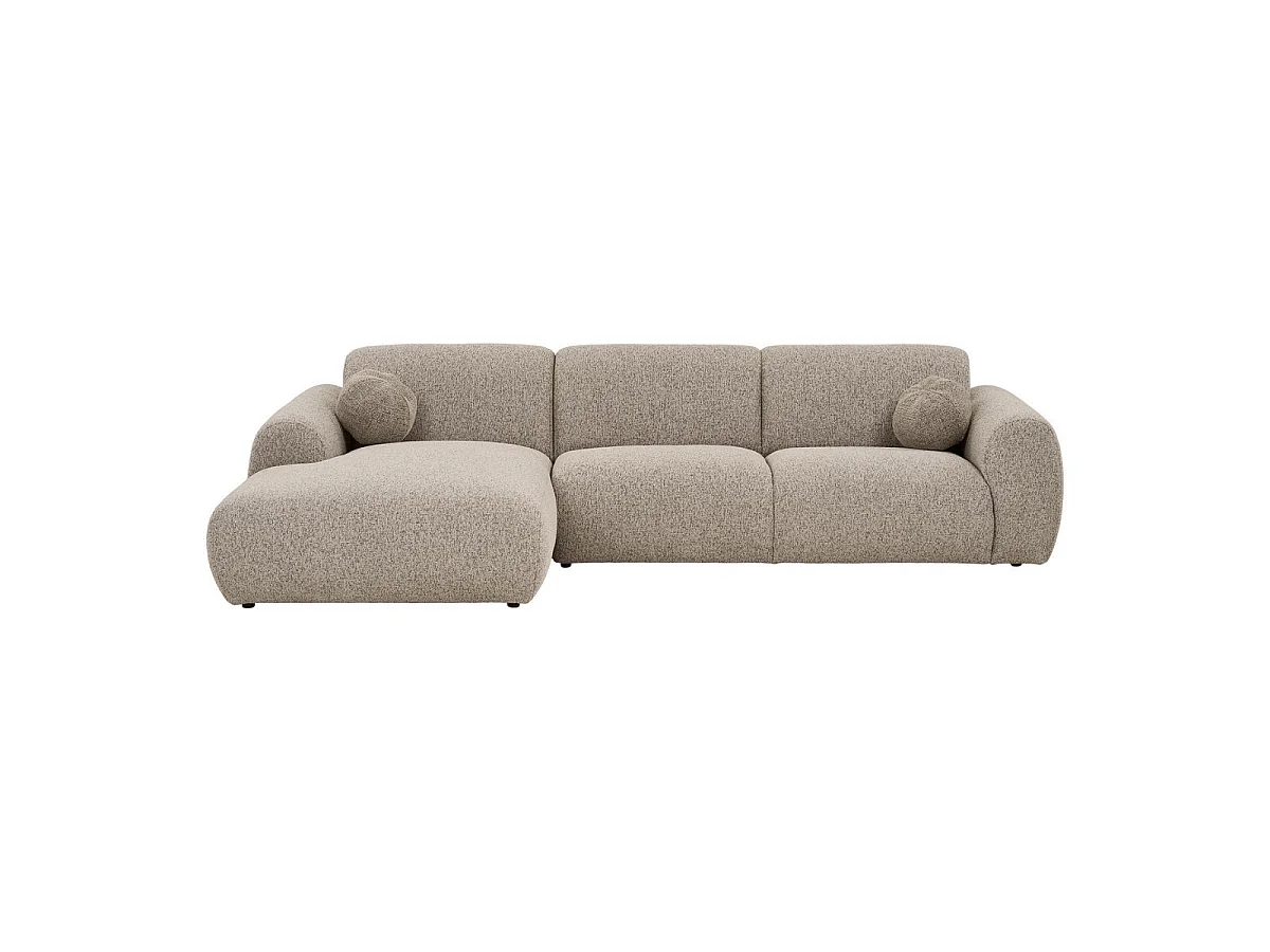 Canapé 3 places méridienne gauche en tissu texturé beige avec 2 coussins - CYCLADE
