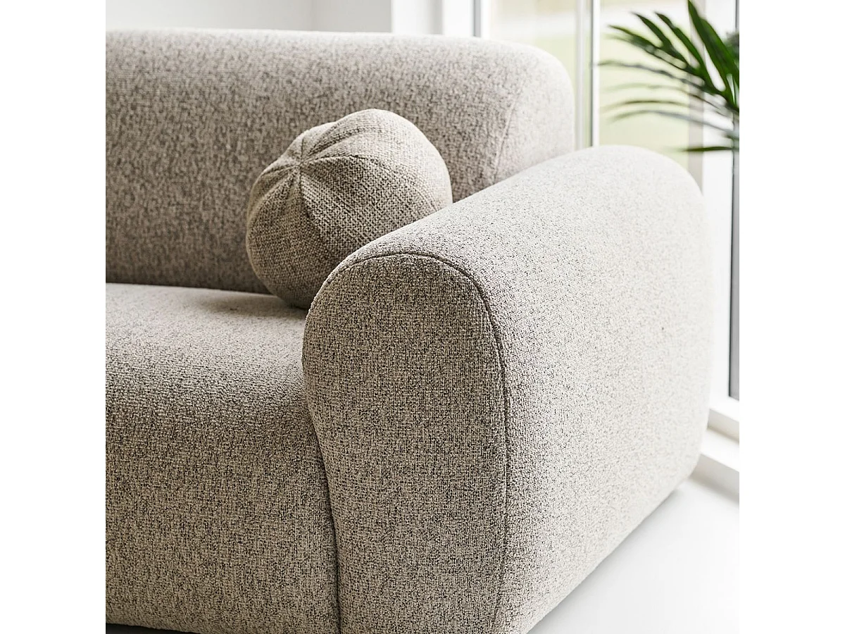 Canapé 3 places méridienne gauche en tissu texturé beige avec 2 coussins - CYCLADE