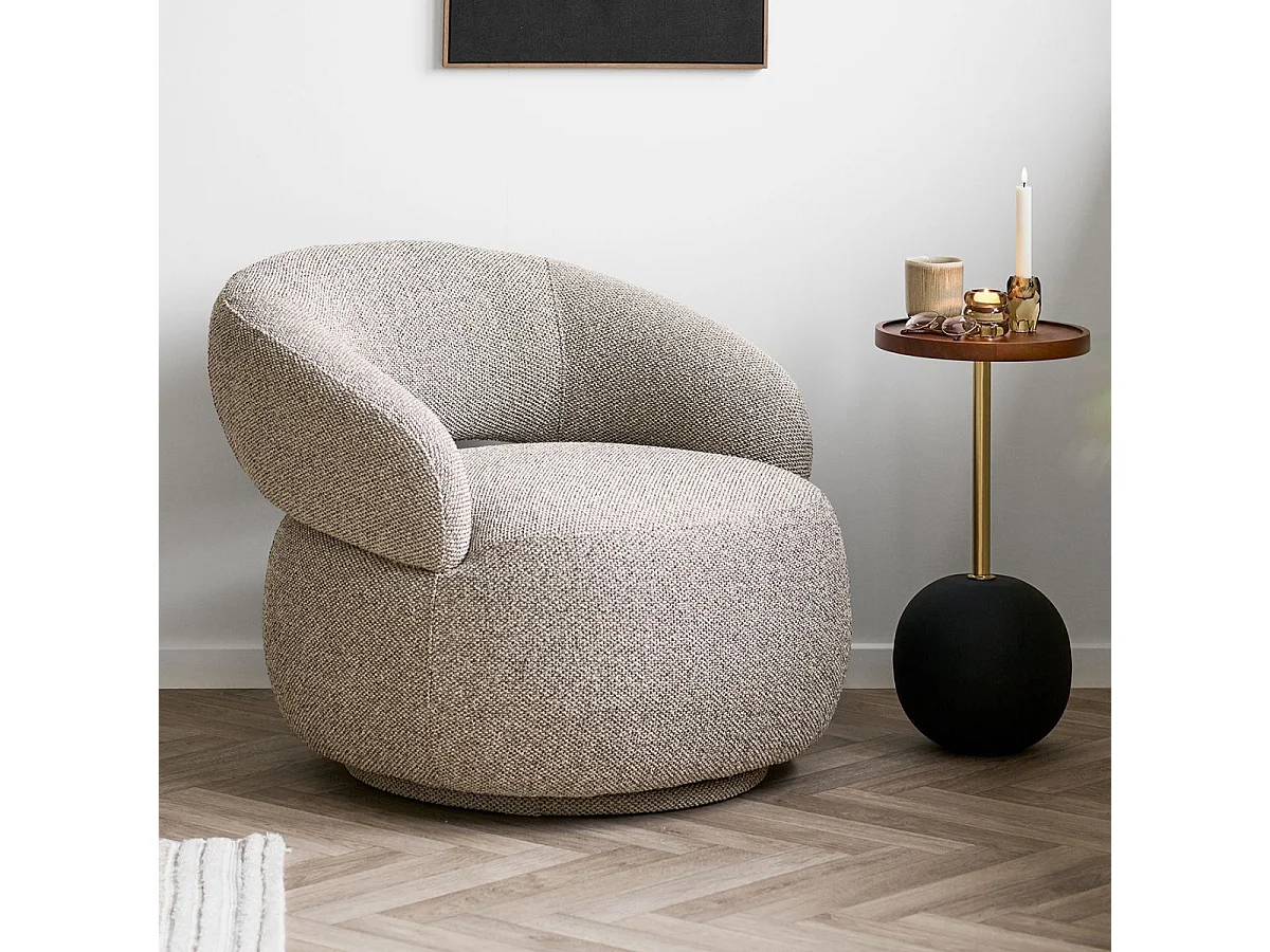 Fauteuil en Tissu Bouclé Texturé beige chiné Pivotant - SIONY