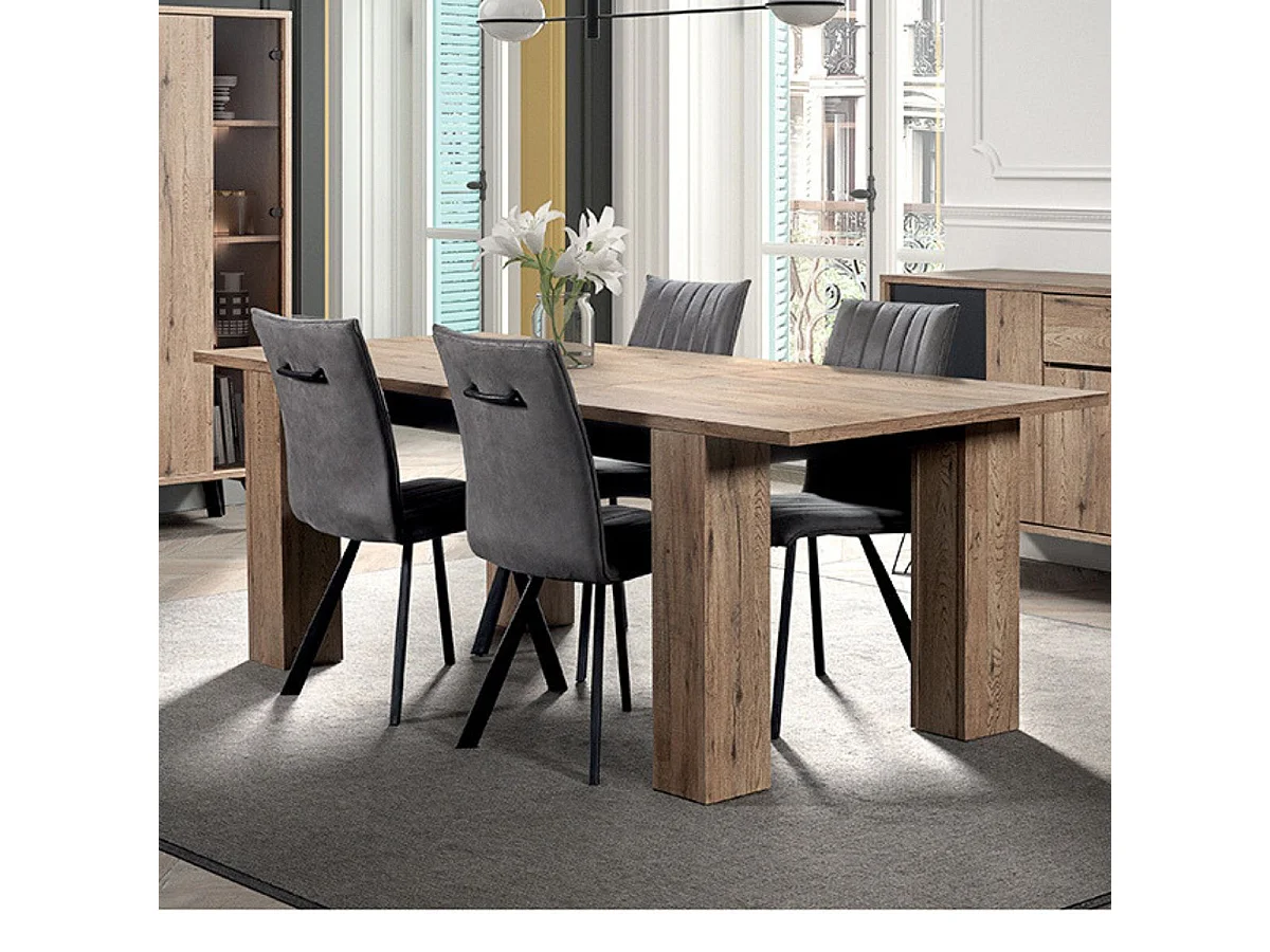 Table allongeable 180/230cm aspect chêne miel et noir mat - SÉLÈNE