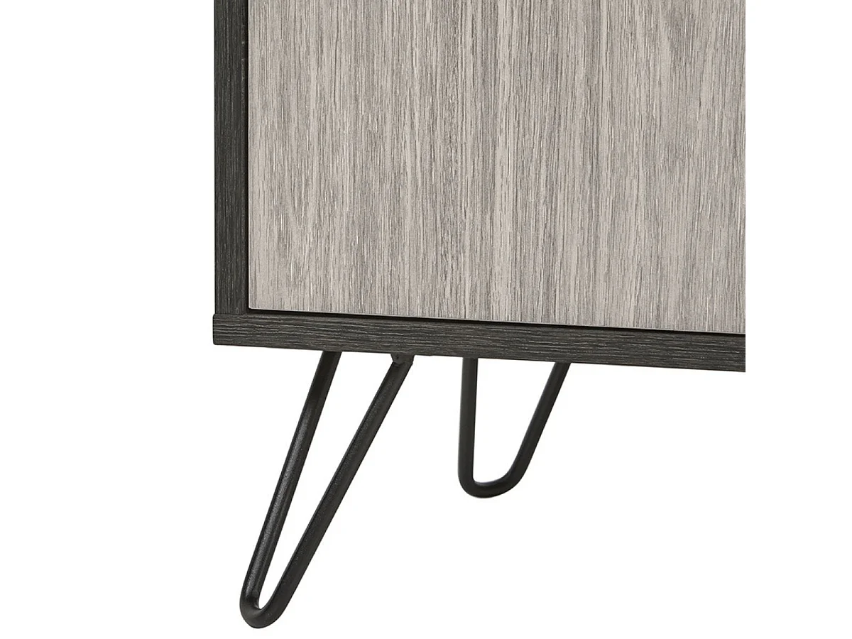 Meuble TV 2 portes 2 niches 180cm aspect bois grisé et noir - BROOKLYN