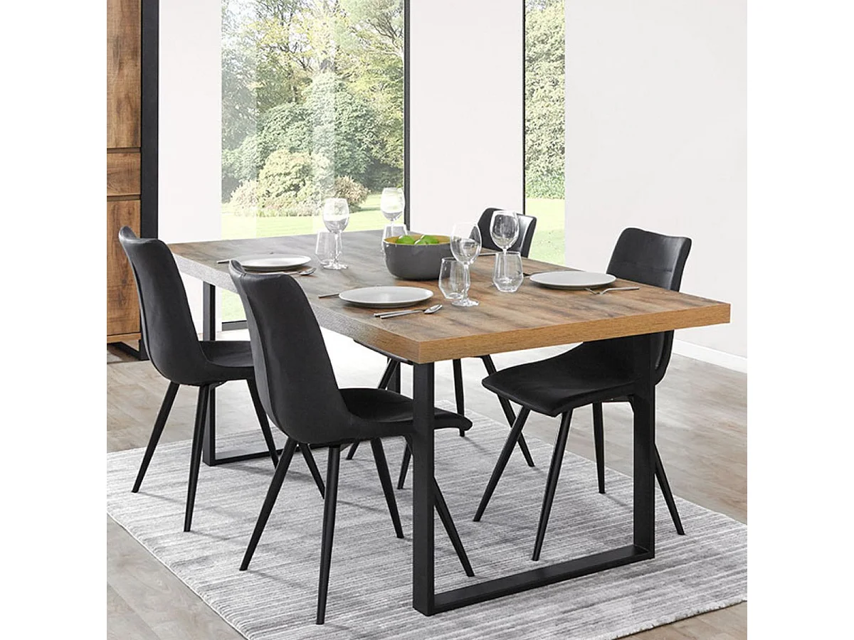 Table 170cm aspect chêne artisan piètement U métal poudré noir - OSAM