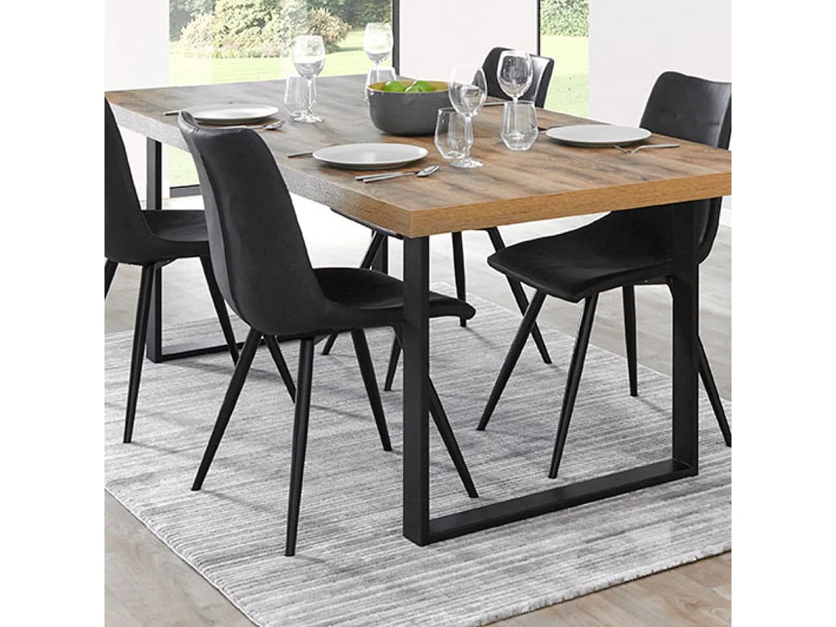 Table 170cm aspect chêne artisan piètement U métal poudré noir - OSAM