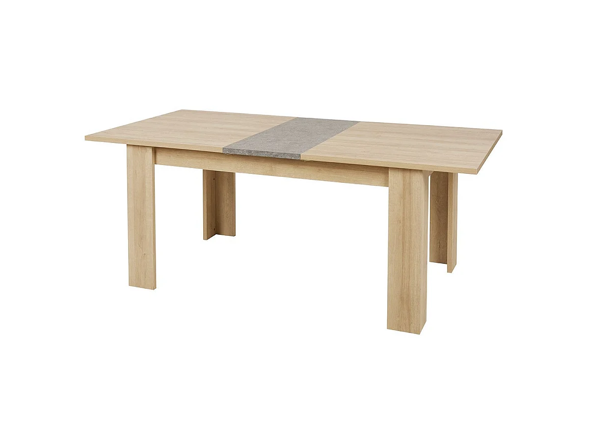 Table 160/200cm aspect chêne clair rallonge finition granit gris - AZYA