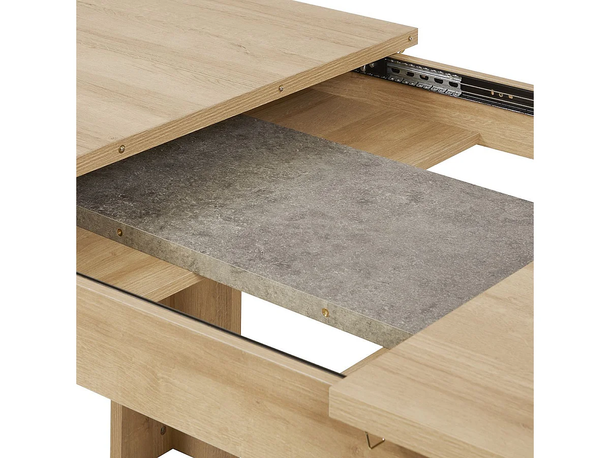 Table 160/200cm aspect chêne clair rallonge finition granit gris - AZYA