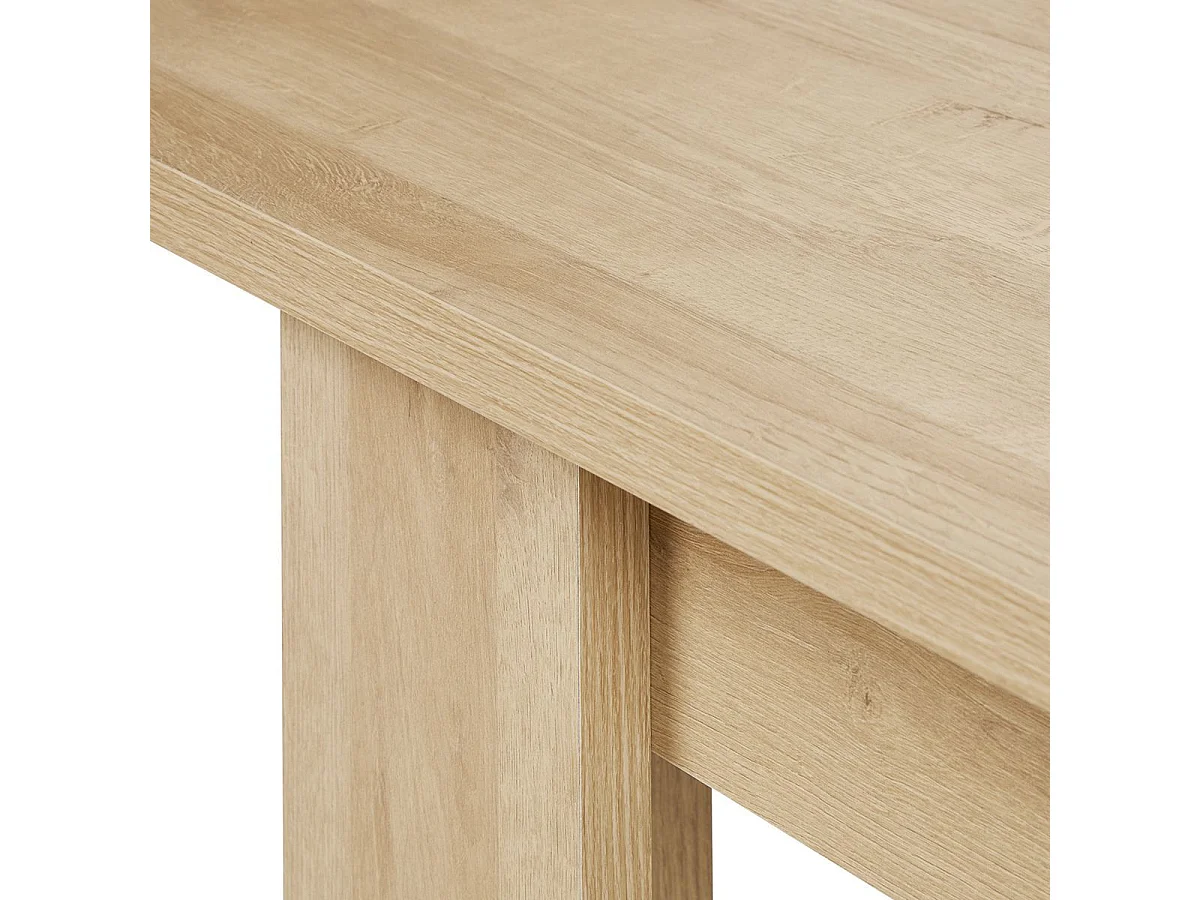 Table 160/200cm aspect chêne clair rallonge finition granit gris - AZYA