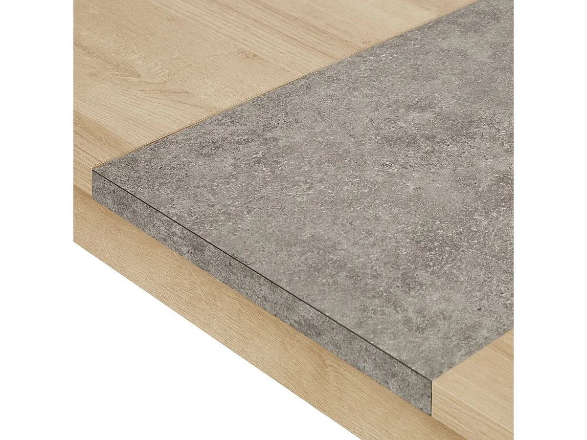 Table 160/200cm aspect chêne clair rallonge finition granit gris - AZYA