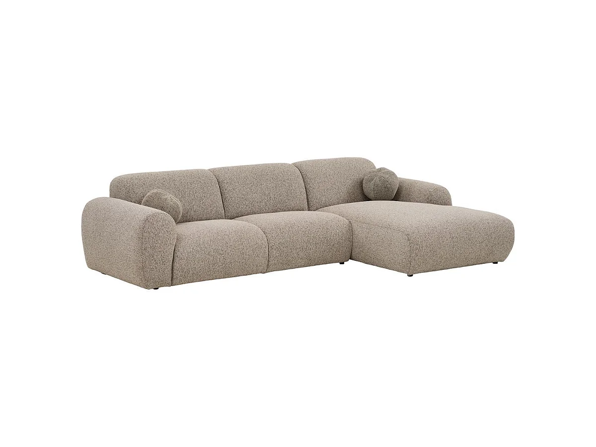 Canapé 3 places méridienne droite en tissu texturé beige avec 2 coussins - CYCLADE