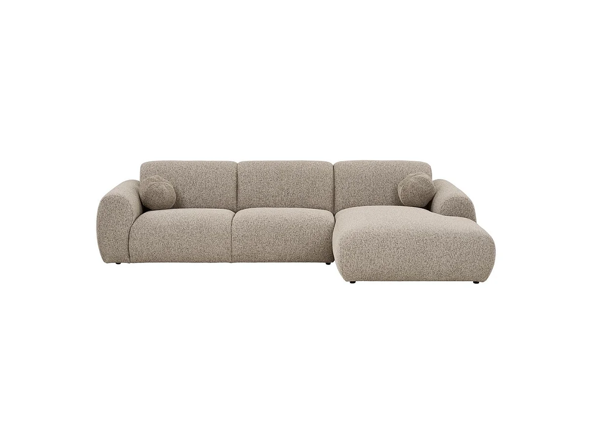 Canapé 3 places méridienne droite en tissu texturé beige avec 2 coussins - CYCLADE