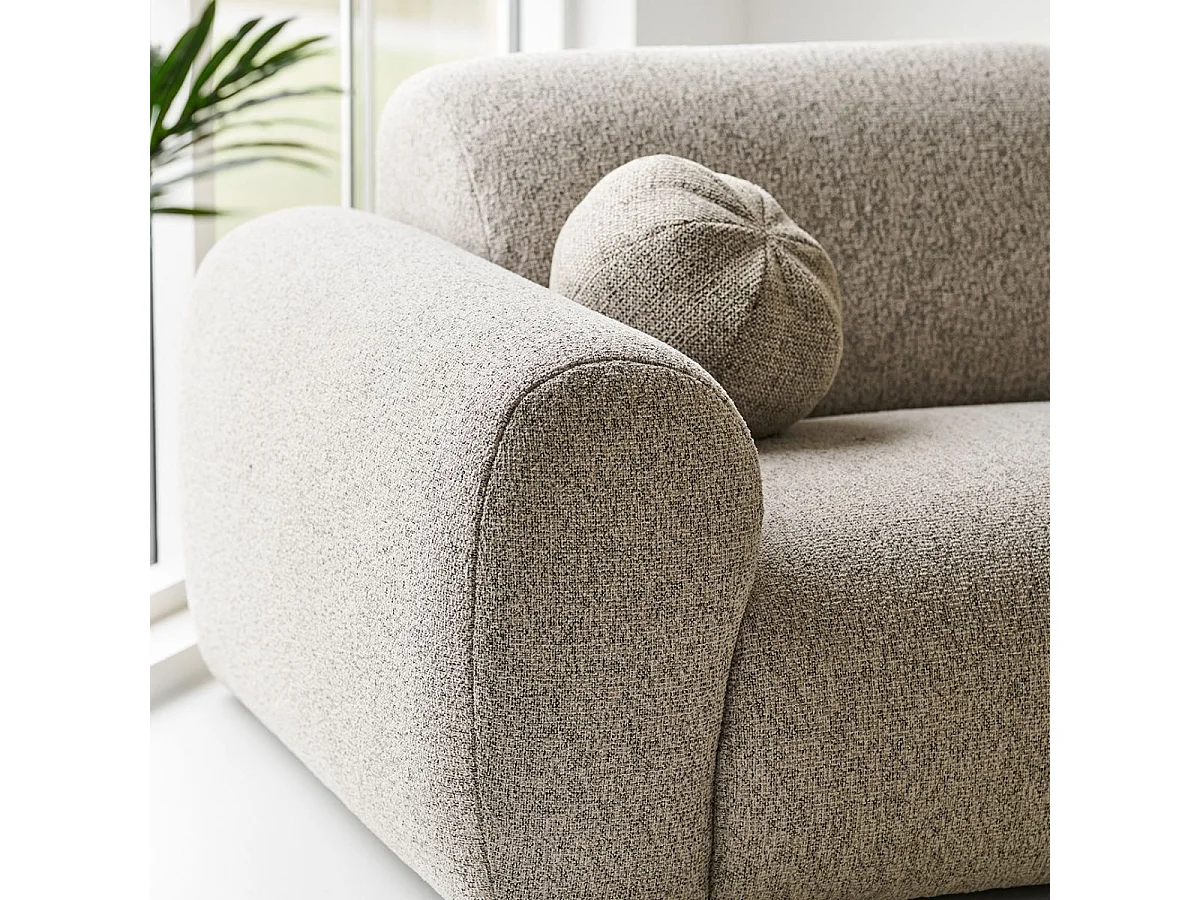Canapé 3 places méridienne droite en tissu texturé beige avec 2 coussins - CYCLADE