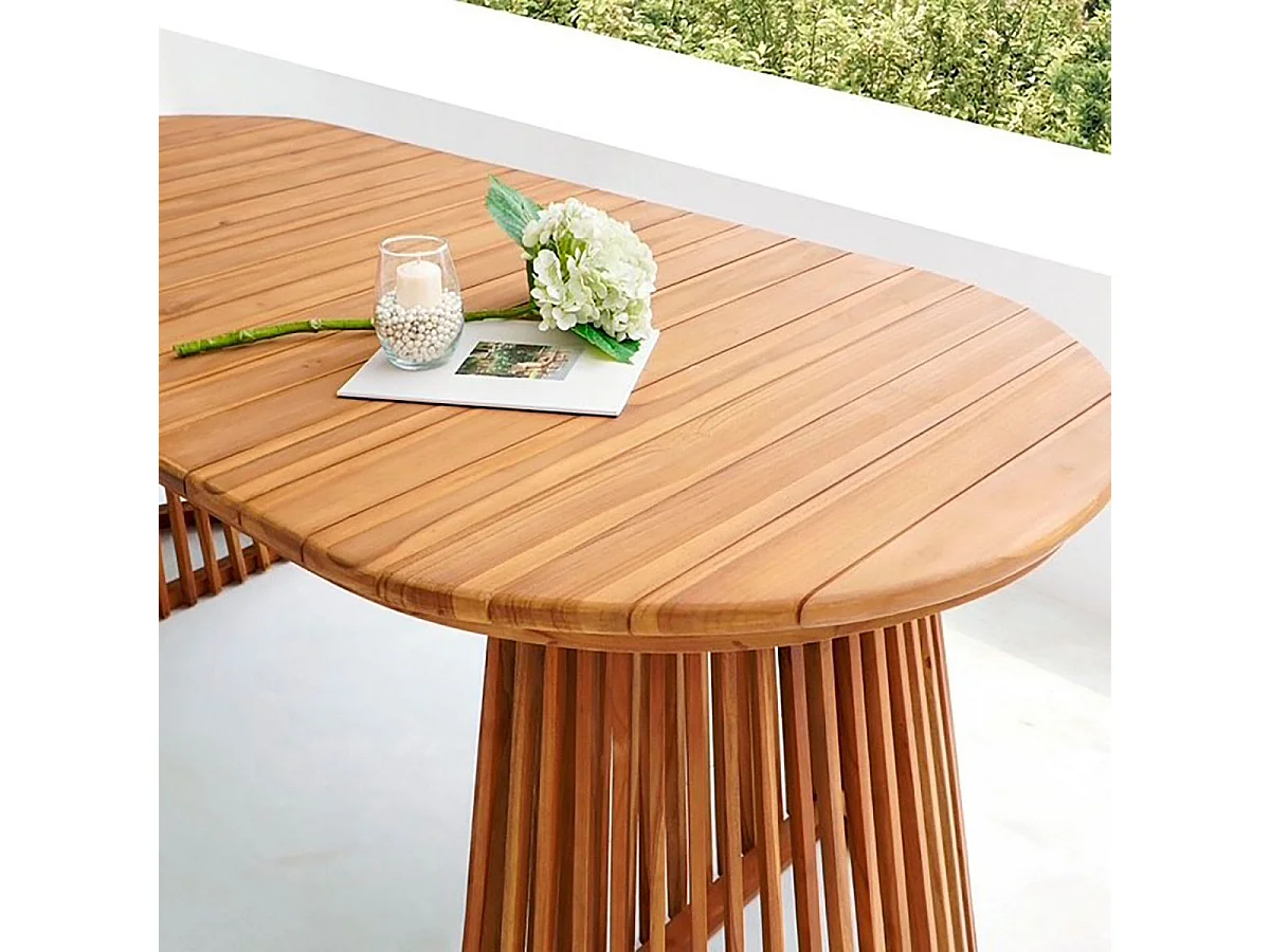 Table de jardin ovale 200cm en teck massif pieds ajourés - LIRICIA