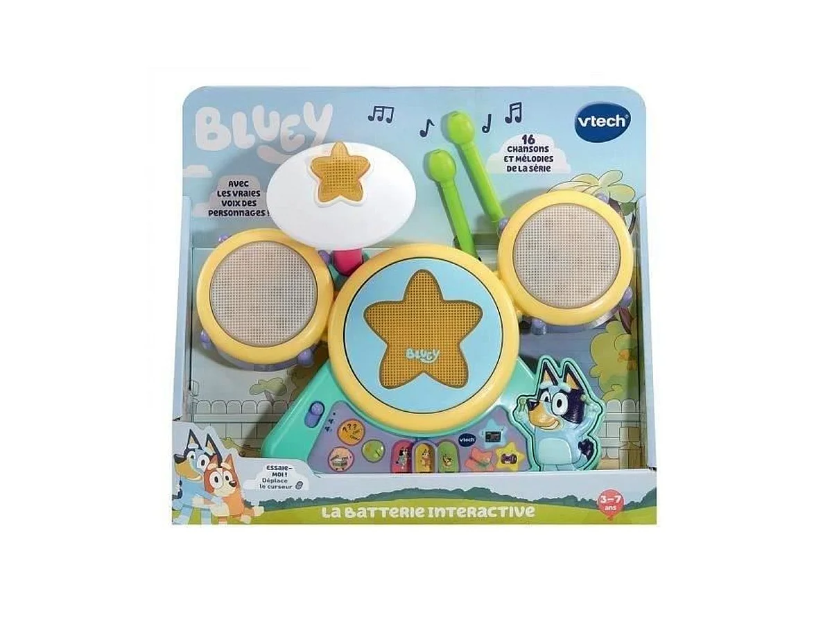VTECH Bluey Batterie Interactive – Ensemble de batterie électronique multicolore 3–7 ans