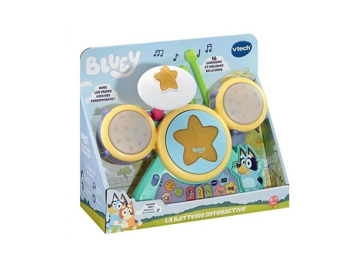 VTECH Bluey Batterie Interactive – Ensemble de batterie électronique multicolore 3–7 ans