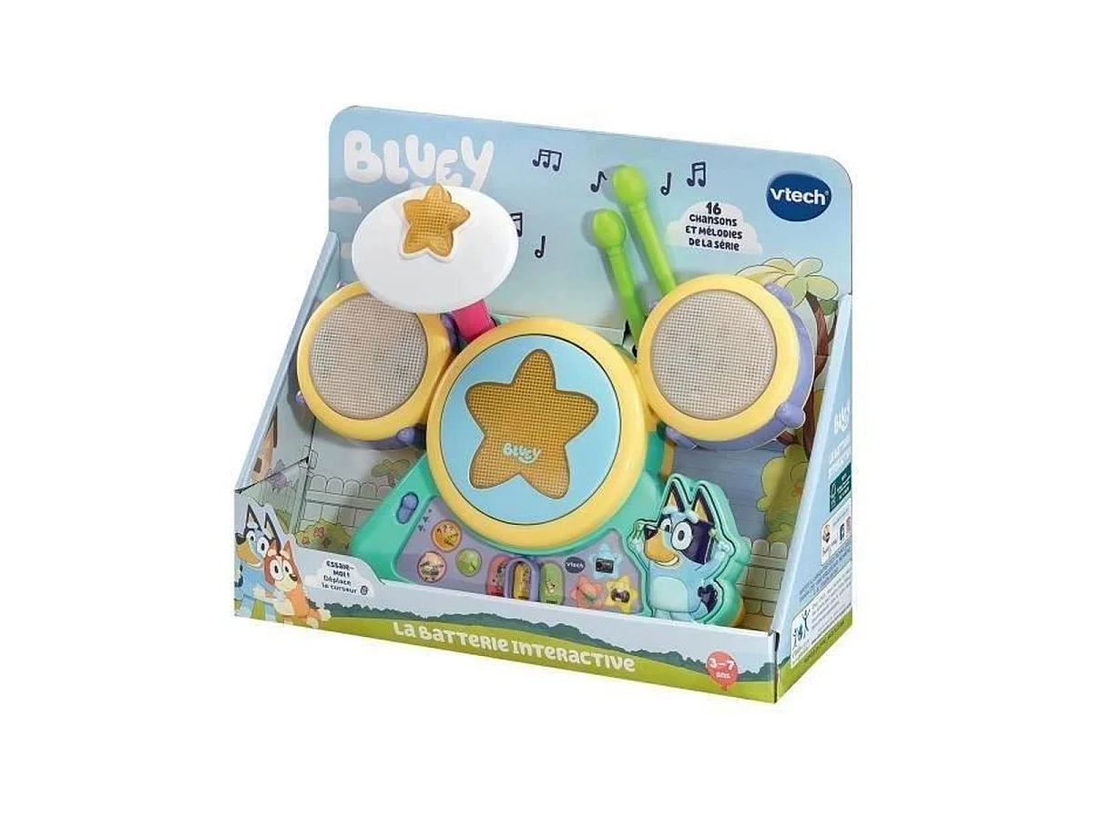 VTECH Bluey Batterie Interactive – Ensemble de batterie électronique multicolore 3–7 ans