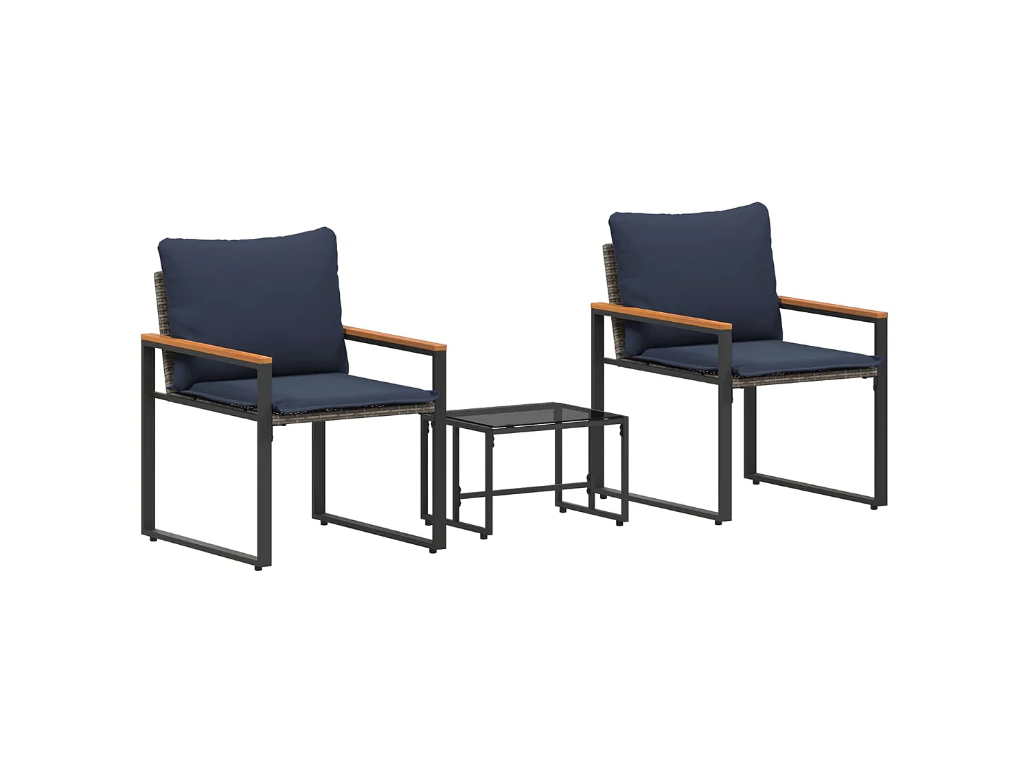 Juegos de muebles con cojín 3 pcs Gris y azul marino Ratán