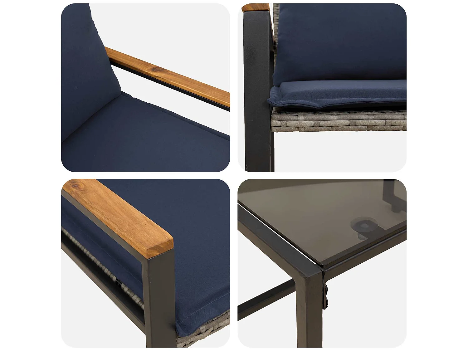Juegos de muebles con cojín 3 pcs Gris y azul marino Ratán