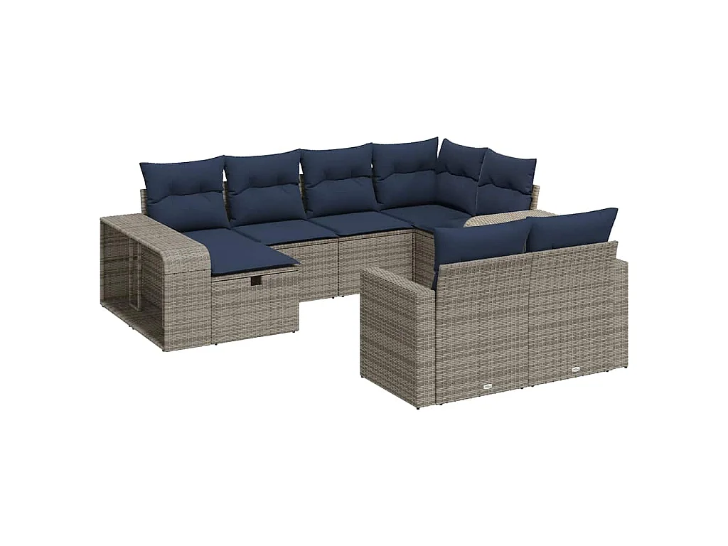 Set de sofás de jardín y cojines 10 piezas ratán sintético gris