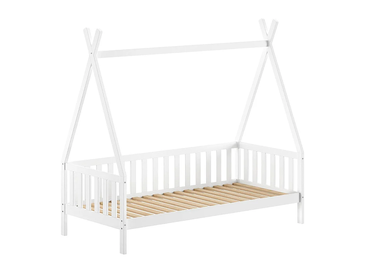 Lit Enfant & Barrière Pin Massif "Tipi" 90x200cm Blanc