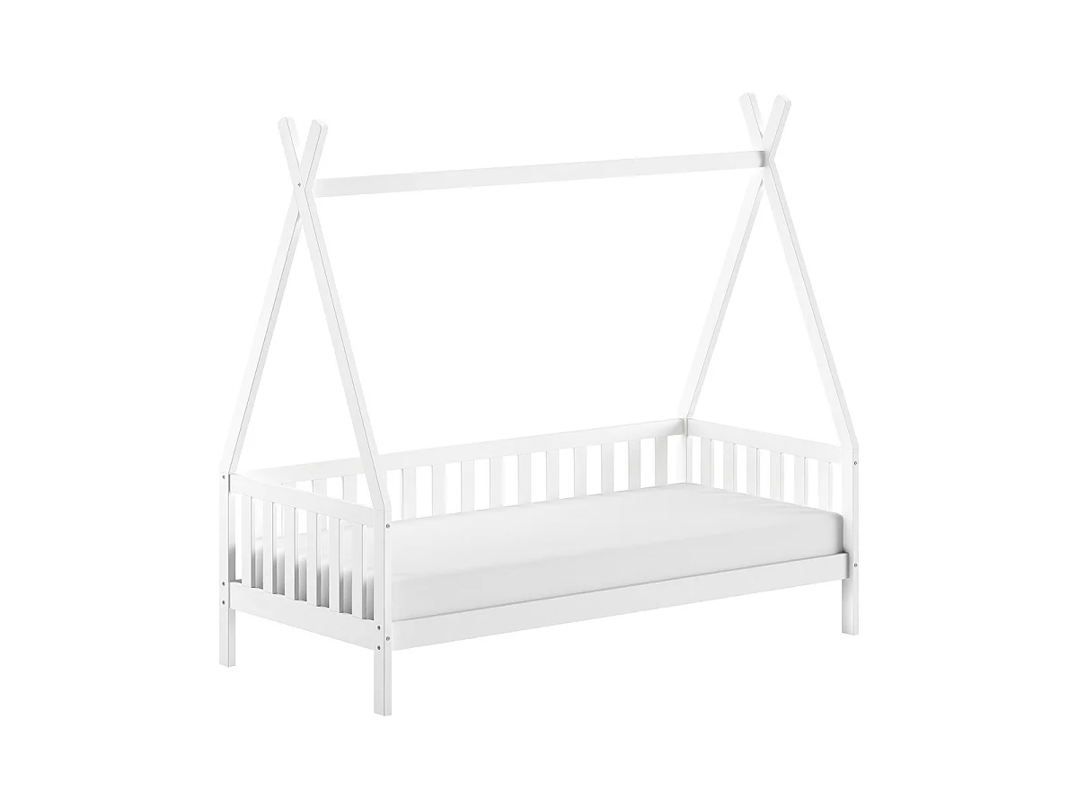 Lit Enfant & Barrière Pin Massif "Tipi" 90x200cm Blanc
