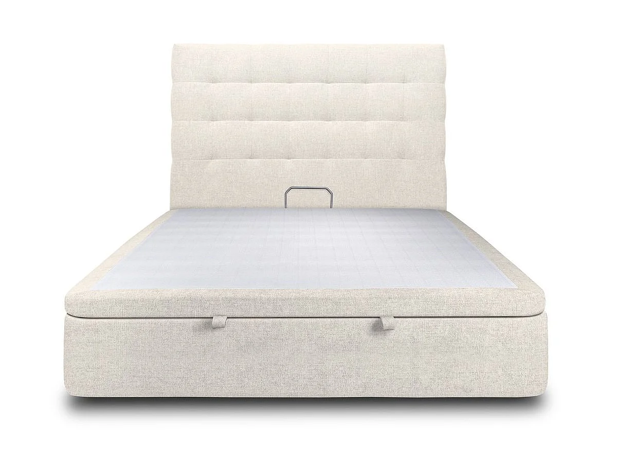 Lit coffre 180x200cm avec tête de lit capitonnée Tissu Beige clair - Hauteur totale : 39cm